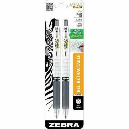 ZEBRA PEN Pens, Gel, Fine, 0.5mm, Retractable, BK, 2PK ZEB48412